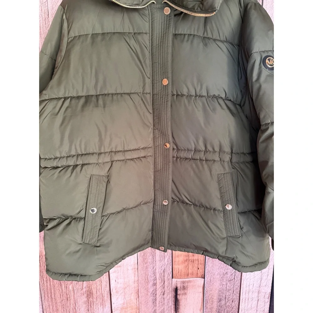 Michael Kors Jacket Hooded Puffer Water Resistant Olive Green Coat Hood XXL NWOT